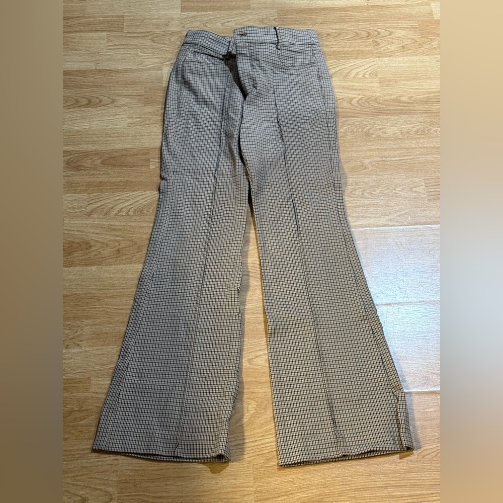 LOFT Tan and Black Checkered Pants